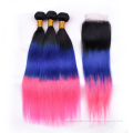 Custom Color 2 Tones 3 Tones Ombre Color 1B Pink Purple Blue Red Green Grey Yellow 100% Human Hair Weave Bundles